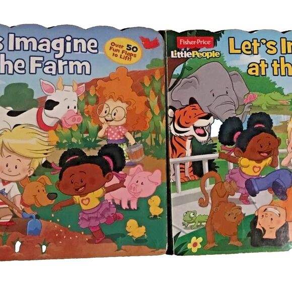 Fisher Price Little People Flap Books Like NEW, set of TWO, the Farm and Zoo - Picture 1 of 6